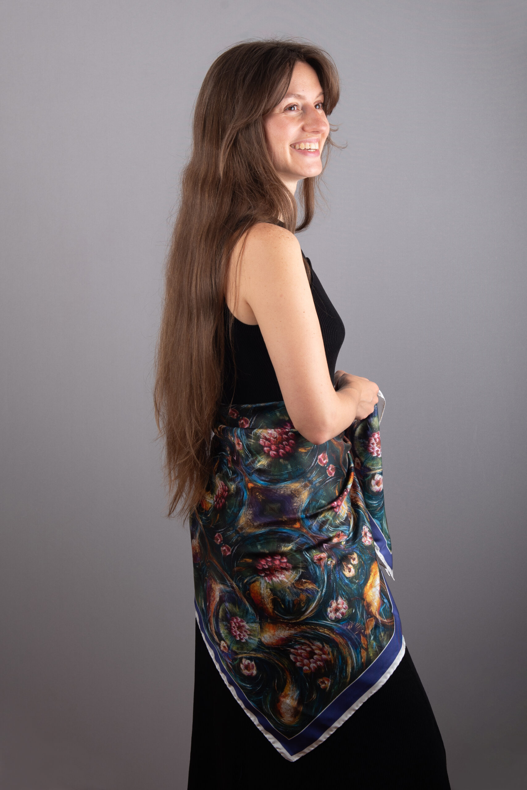 SCARF 1-DANCE OF THE KOI SILK TWILL - Image 4